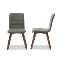 Baxton Studio Sugar Dining Chair-Dark Grey Sugar Mid-century Retro Dark Grey Fabric Walnut Wood Dining Chair Set of 2